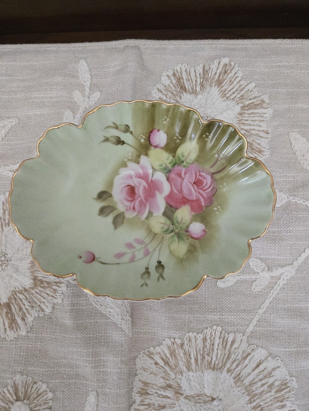 Lefton China Heritage Rose Green with Pink Roses 6x5" Bowl Dish